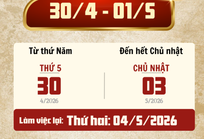 THÔNG BÁO NGHỈ LỄ 30/4 - 01/5